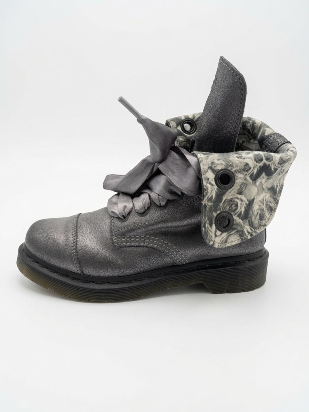 Y2K Doc Martens Slate Gray Satin-Lace Leather Boots - Picture 2 of 11